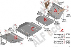 Защита алюминиевая Alfeco для картера, КПП и РК Cadillac Escalade IV 2014-2021